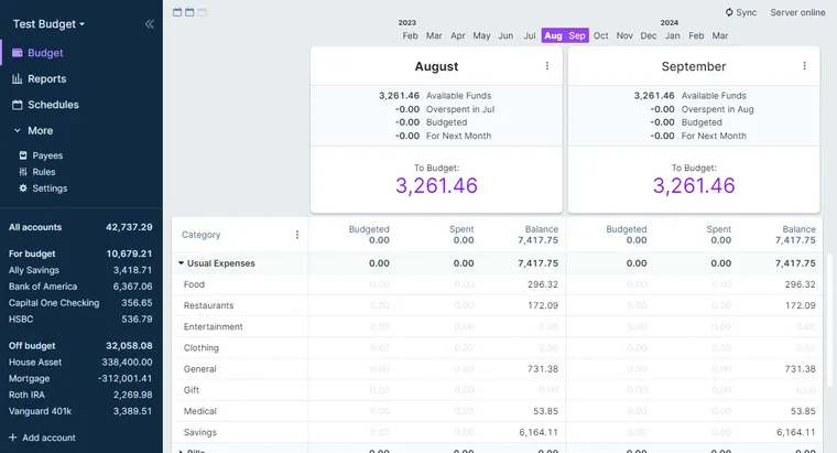 Actualbudget interface