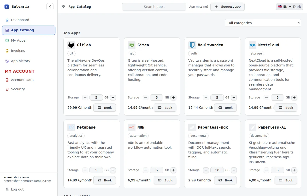 App catalog in the customer portal